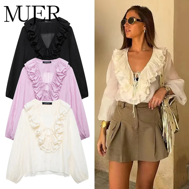 Rüschenbluse mit halbtransparentem Look